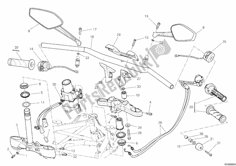 Todas as partes de Guidão do Ducati Diavel Carbon USA 1200 2011